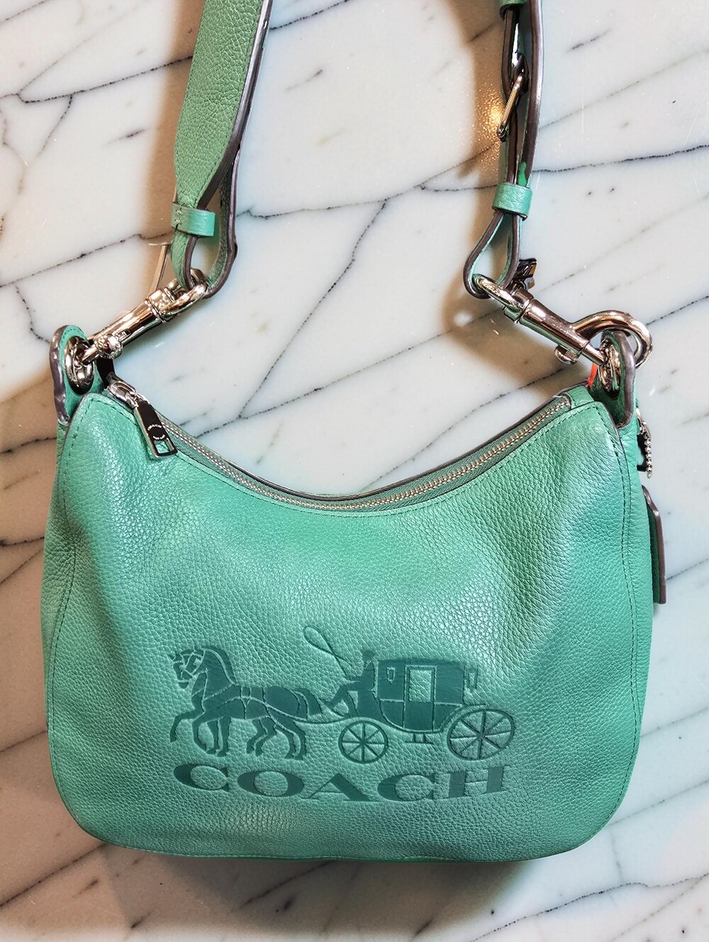 Coach Jes Leather Hobo Bag Mint Green Horse & Carriage-F72702 - Picture 1 of 14